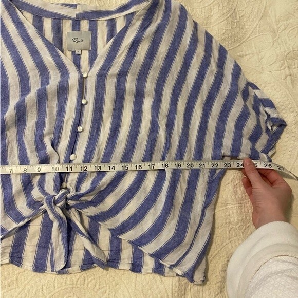 Rails Thea Top Linen Blend Large Striped Coastal Grandma Tie Front Beachy Blouse - Picture 6 of 9